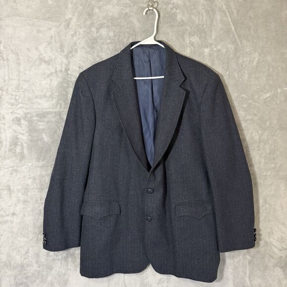 Circle S Western Blazer Sport Coat Navy Blue 46L Rodeo Cowboy Yoke Two Button - Picture 1 of 13
